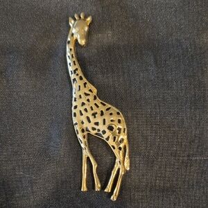 Large Gold Giraffe Statement Brooch With Black Enamel Details
